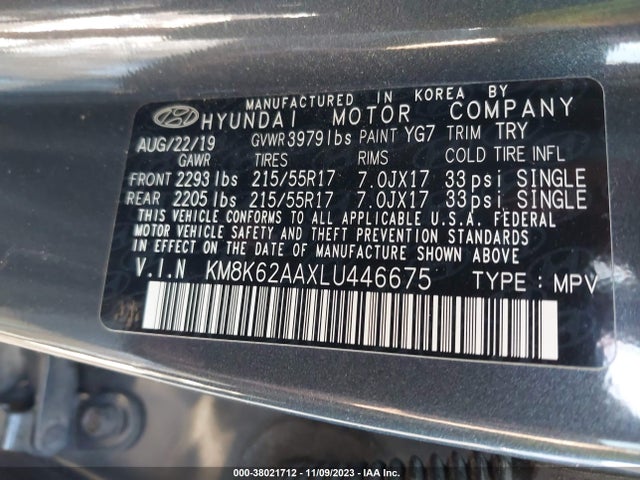 2020 HYUNDAI KONA SEL PLUS VIN: KM8K62AAXLU446675