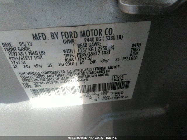 2013 FORD EDGE SE VIN: 2FMDK3GC2DBC36436
