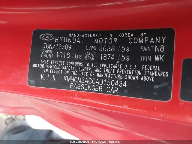 2010 HYUNDAI ACCENT GS VIN: KMHCM3AC0AU150434