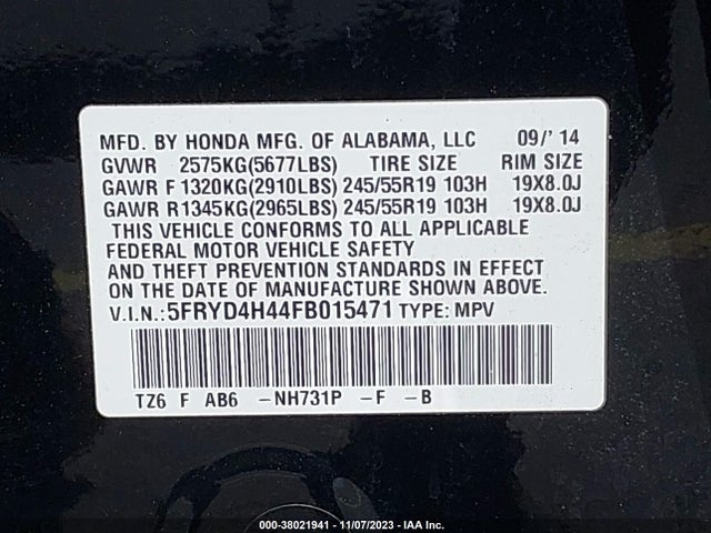 5FRYD4H44FB015471 Acura j35y5