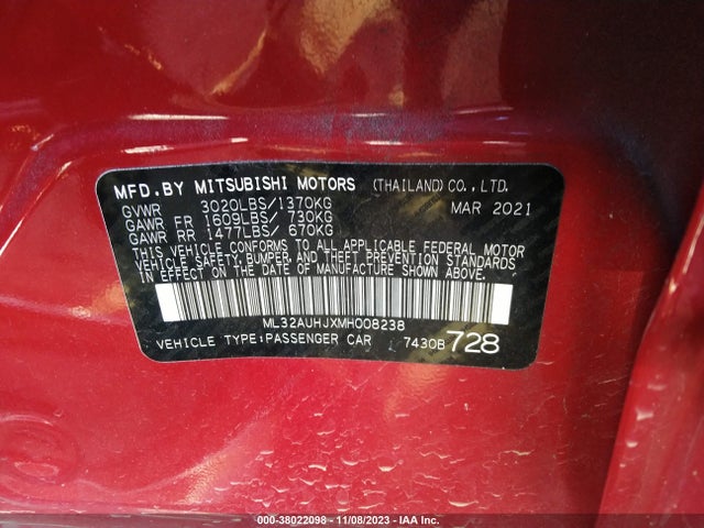 ML32AUHJXMH008238 Mitsubishi Mirage Carbonite Edition/es/le