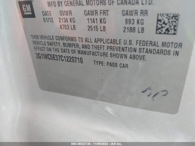 2012 CHEVROLET IMPALA LTZ VIN: 2G1WC5E37C1220710