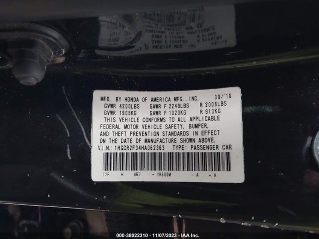 Honda ACCORD LX 2017 1HGCR2F34HA062363 Image 9