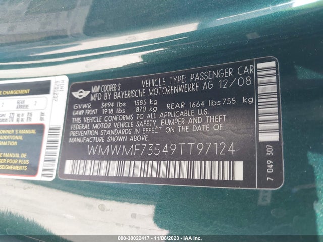 2009 MINI COOPER S WMWMF73549TT97124 Photo 8