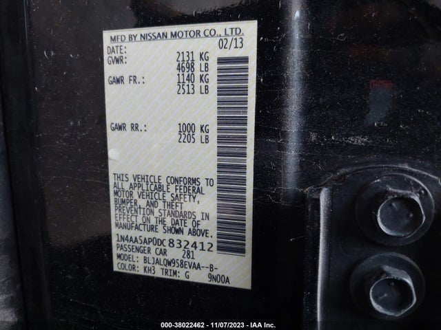 2013 NISSAN MAXIMA 3.5 S VIN: 1N4AA5AP0DC832412