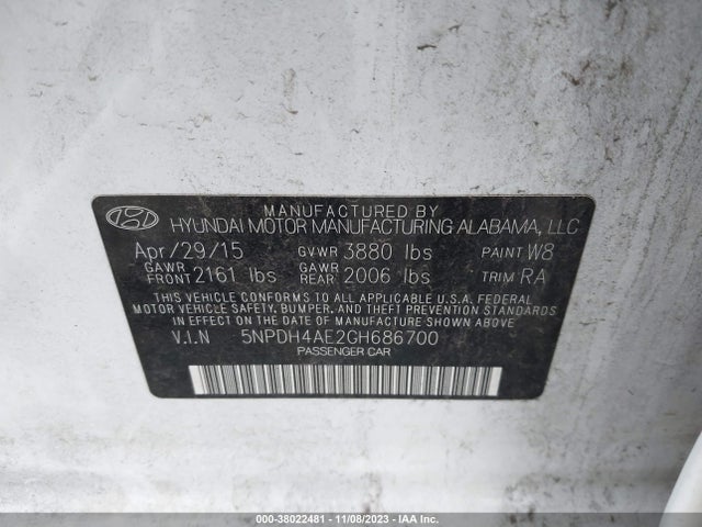 2016 HYUNDAI ELANTRA SE VIN: 5NPDH4AE2GH686700