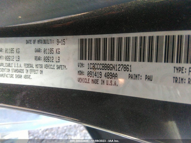 2016 CHRYSLER 200 S VIN: 1C3CCCBB8GN127861