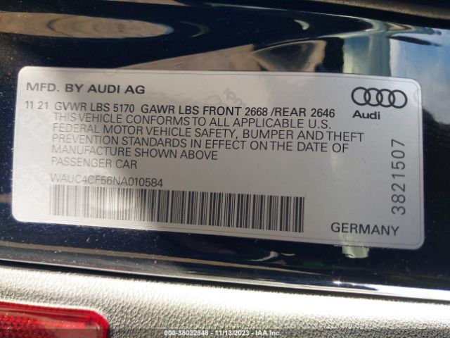 WAUC4CF56NA010584 Audi S5 Sportback Premium Plus Tfsi Quattro Tiptronic