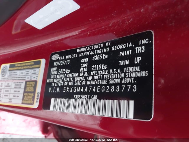 2014 KIA OPTIMA LX VIN: 5XXGM4A74EG283773
