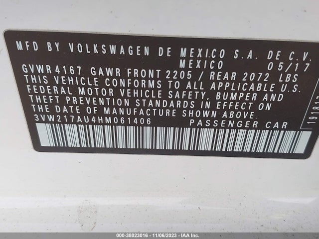 3VW217AU4HM061406 Volkswagen Golf Se