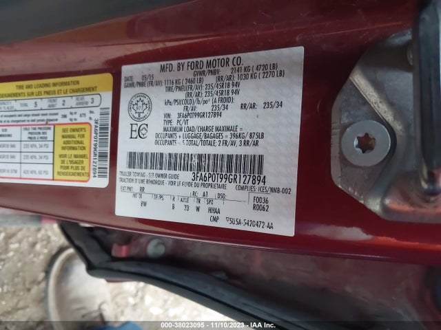 2016 FORD FUSION SE VIN: 3FA6P0T99GR127894