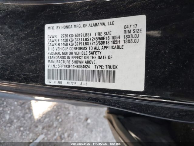 5FPYK3F14HB034624 Honda Ridgeline Sport