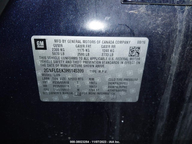 2017 Chevrolet Equinox Premier მანქანა იყიდება აუქციონზე, vin: 2GNFLGEK3H6145399, აუქციონის ნომერი: 38023254