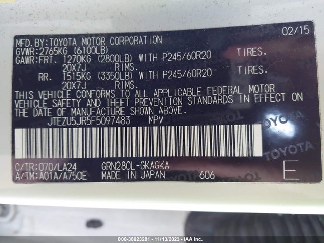 Toyota 4runner Limited 2015 JTEZU5JR5F5097483 Image 9