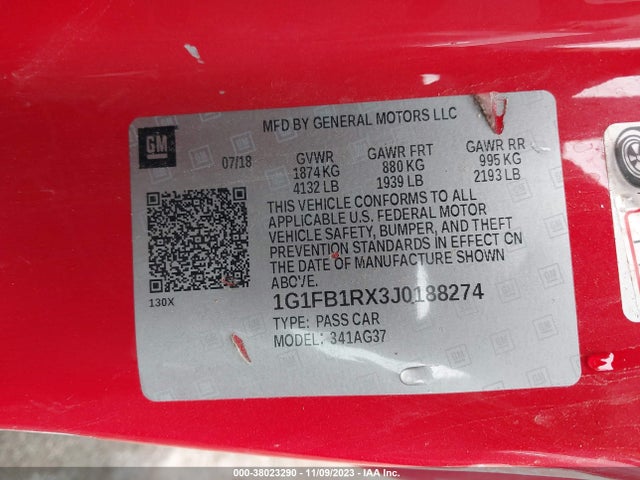 Chevrolet Camaro 1lt 2018 1G1FB1RX3J0188274 Image 9