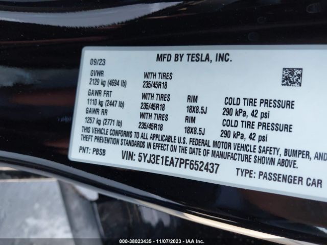 5YJ3E1EA7PF652437 Tesla Model 3 Rear-wheel Drive