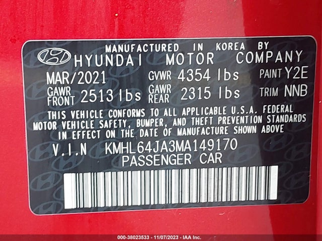 Hyundai SONATA SEL 2021 KMHL64JA3MA149170 Image 9