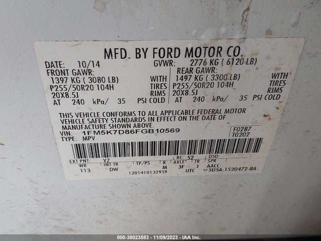 Ford EXPLORER XLT 2015 1FM5K7D86FGB10569 Image 9