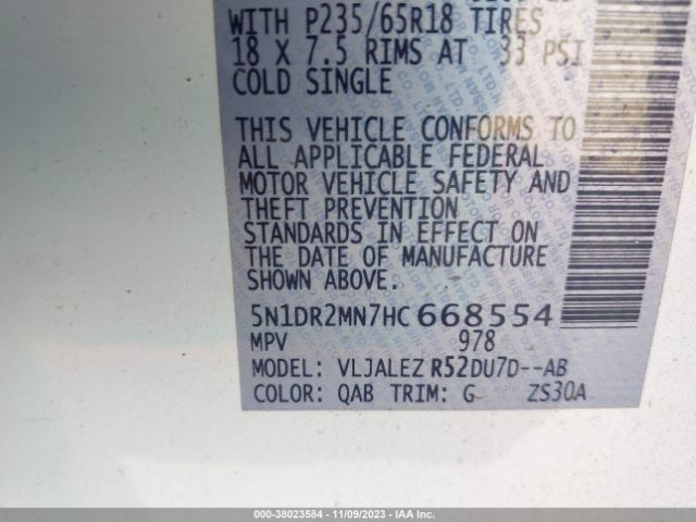 5N1DR2MN7HC668554 Nissan Pathfinder Sv