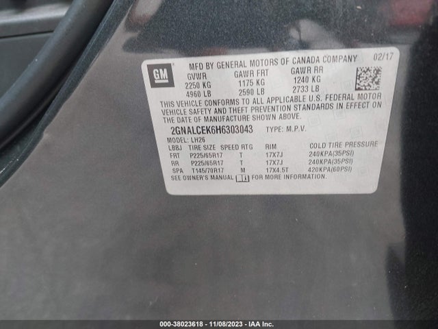 Chevrolet EQUINOX LT 2017 2GNALCEK6H6303043 Image 9