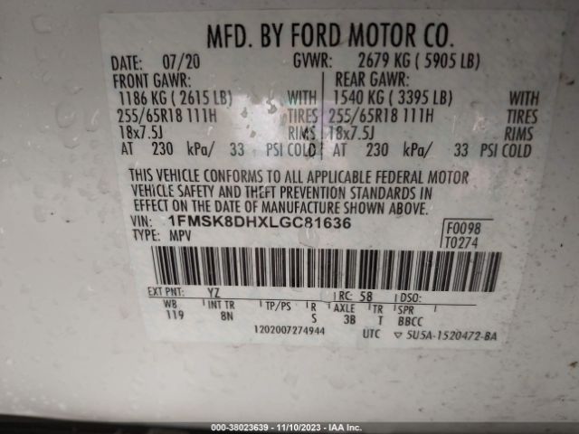 2020 FORD EXPLORER 1FMSK8DHXLGC81636 Photo 8