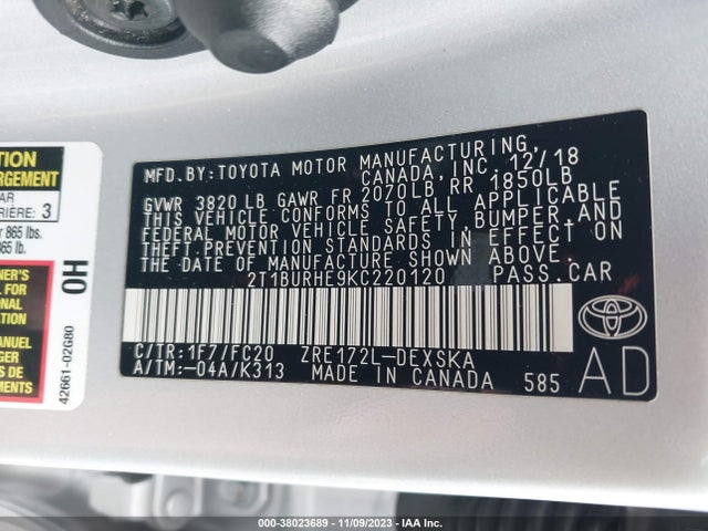 Toyota COROLLA SE 2019 2T1BURHE9KC220120 Image 9