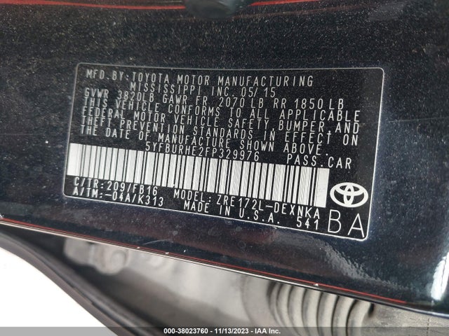 Toyota COROLLA LE 2015 5YFBURHE2FP329976 Image 9