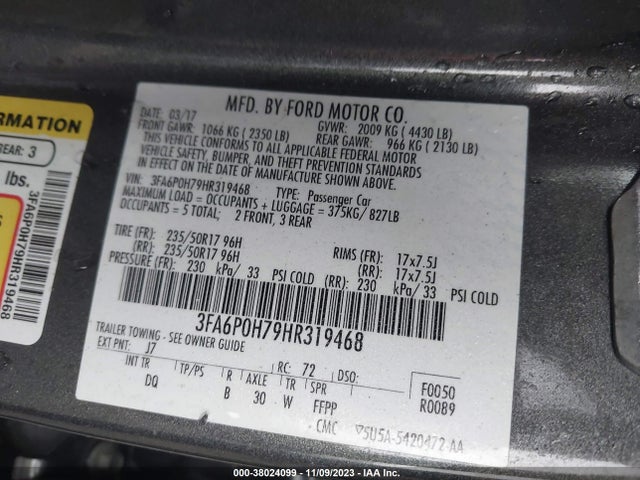 3FA6P0H79HR319468 Ford FUSION SE