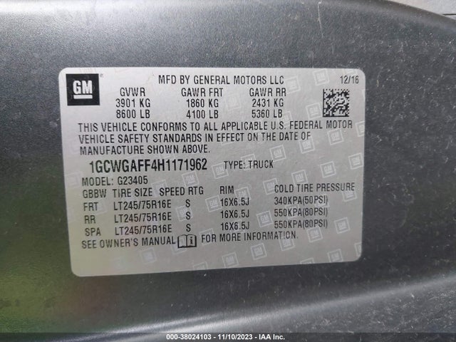 Chevrolet Express 2500 Work Van 2017 1GCWGAFF4H1171962 Image 9