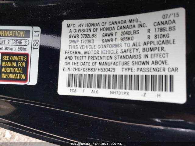Honda CIVIC EX 2015 2HGFG3B83FH530429 Image 9