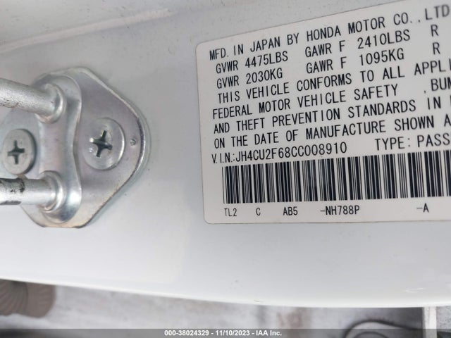 2012 ACURA TSX 2.4 VIN: JH4CU2F68CC008910