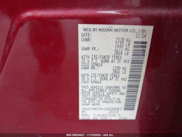 5N1AZ2MG7FN203097 Nissan Murano Platinum