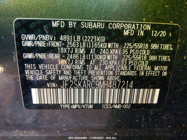 JF2SKARC9MH487214 Subaru Forester Sport