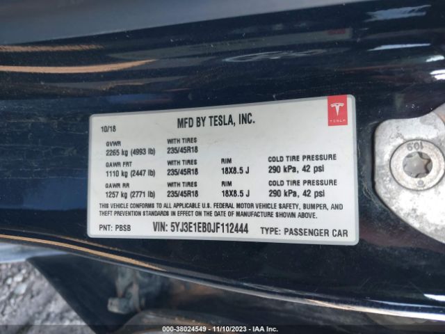 5YJ3E1EB0JF112444 Tesla Model 3 Long Range/performance