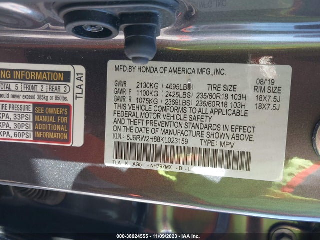 Honda Cr-v Ex-l 2019 5J6RW2H88KL023159 Image 9
