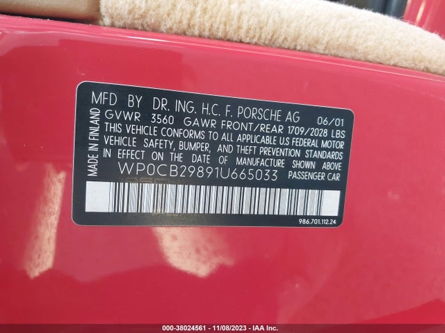 2001 PORSCHE BOXSTER WP0CB29891U665033 Photo 8