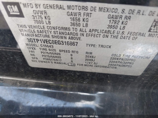2014 GMC SIERRA 1500 SLT VIN: 3GTP1VEC0EG316867
