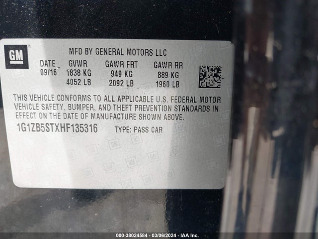 Chevrolet MALIBU LS 2017 1G1ZB5STXHF135316 Image 9