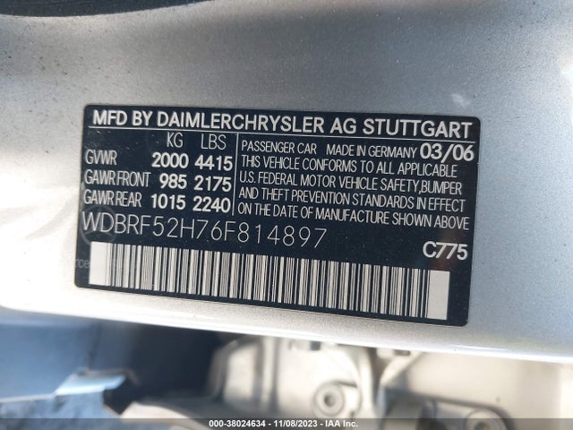2006 MERCEDES-BENZ C 230 SPORT VIN: WDBRF52H76F814897