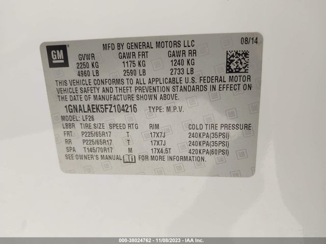 Chevrolet EQUINOX LS 2015 1GNALAEK5FZ104216 Image 9
