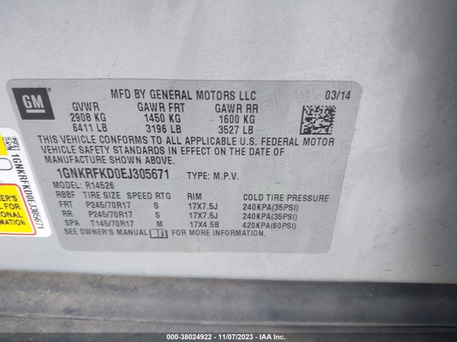 Chevrolet Traverse Ls 2014 1GNKRFKD0EJ305671 Image 9