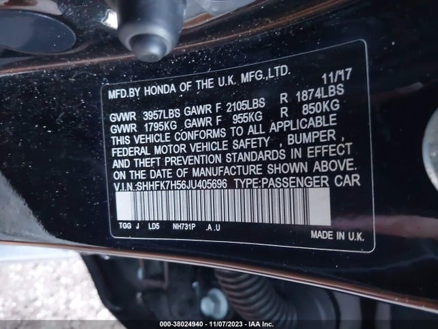 Honda CIVIC EX 2018 SHHFK7H56JU405696 Image 9