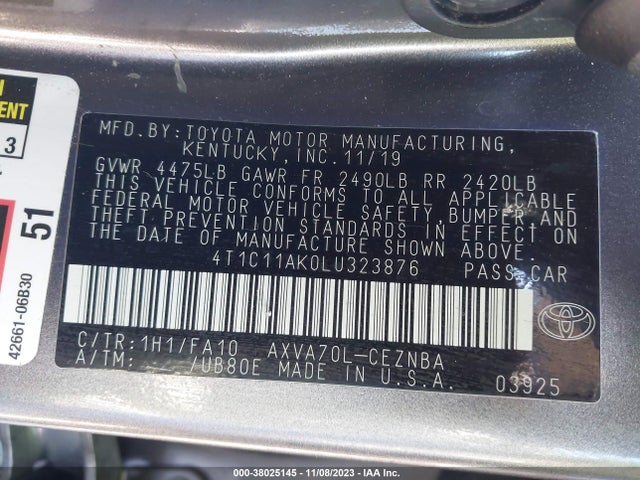 2020 TOYOTA CAMRY LE VIN: 4T1C11AK0LU323876