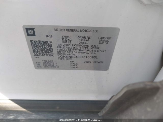 1GKKNSLS3KZ160931 GMC Acadia Sle-2
