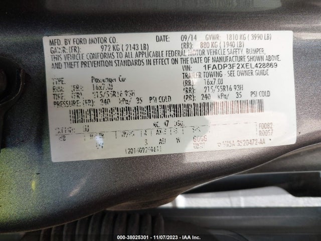 2014 FORD FOCUS SE VIN: 1FADP3F2XEL428869