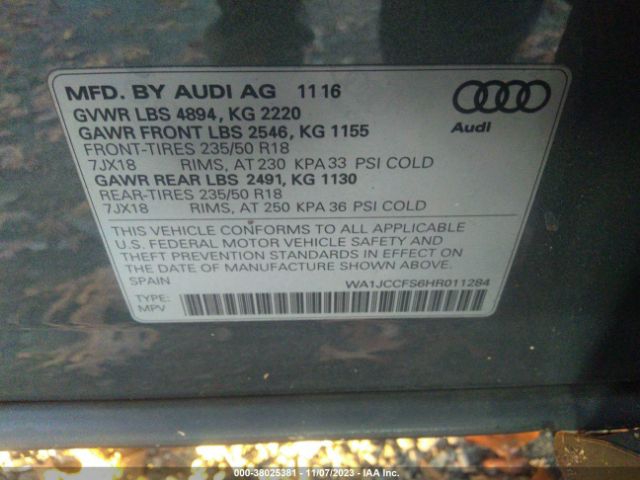 WA1JCCFS6HR011284 Audi Q3 2.0t Premium