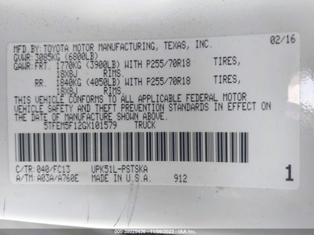 2016 TOYOTA TUNDRA 2WD TRUCK 5TFEM5F12GX101579 Photo 8