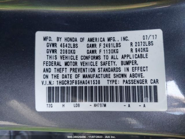 1HGCR3F85HA041538 Honda Accord Sedan Ex-l V6