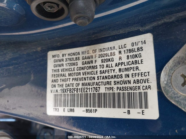 Honda CIVIC EX 2014 19XFB2F81EE211767 Image 9