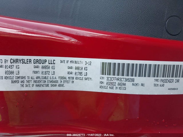 2012 FIAT 500 3C3CFFAR3CT309288 Photo 8